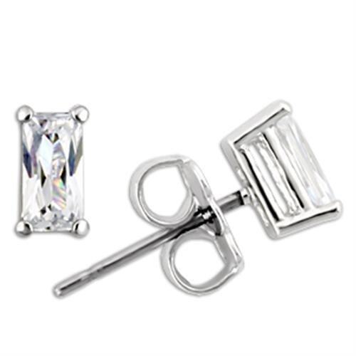 JCE2161 Rhodium 925 Sterling Silver Earrings with AAA Grade CZ  in Clear