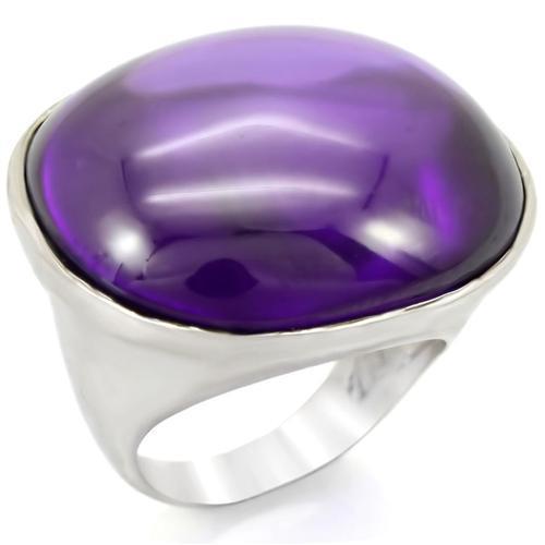 JCE345 Rhodium Brass Ring with Genuine Stone  in Amethyst