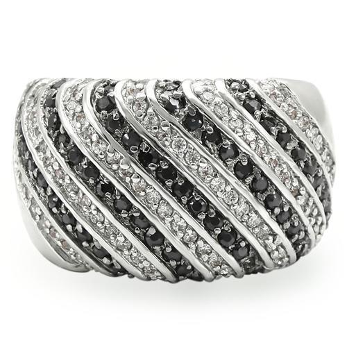 JCE351 Rhodium + Ruthenium Brass Ring with AAA Grade CZ  in Jet