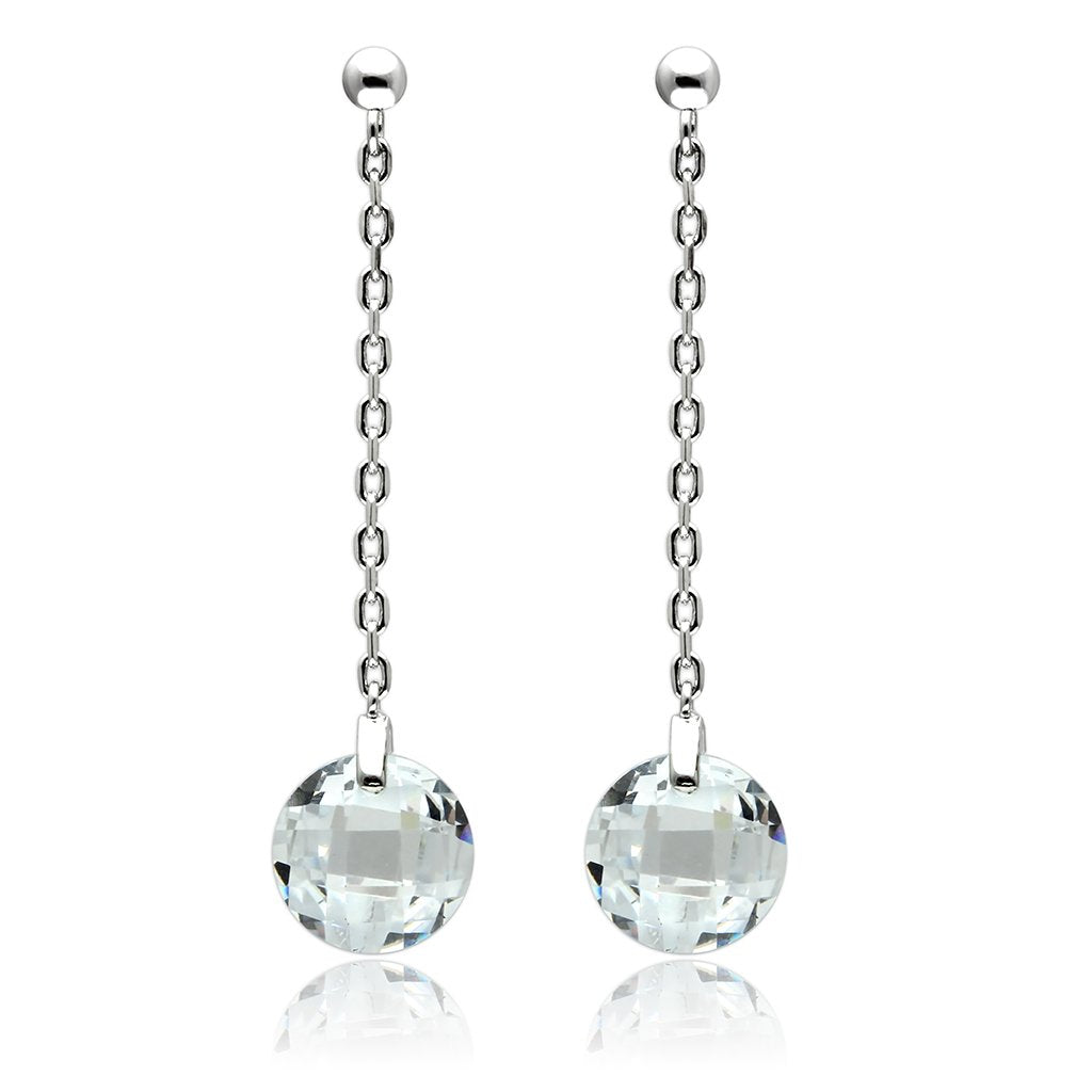 JCE082 Rhodium Brass Earrings with AAA Grade CZ  in Clear