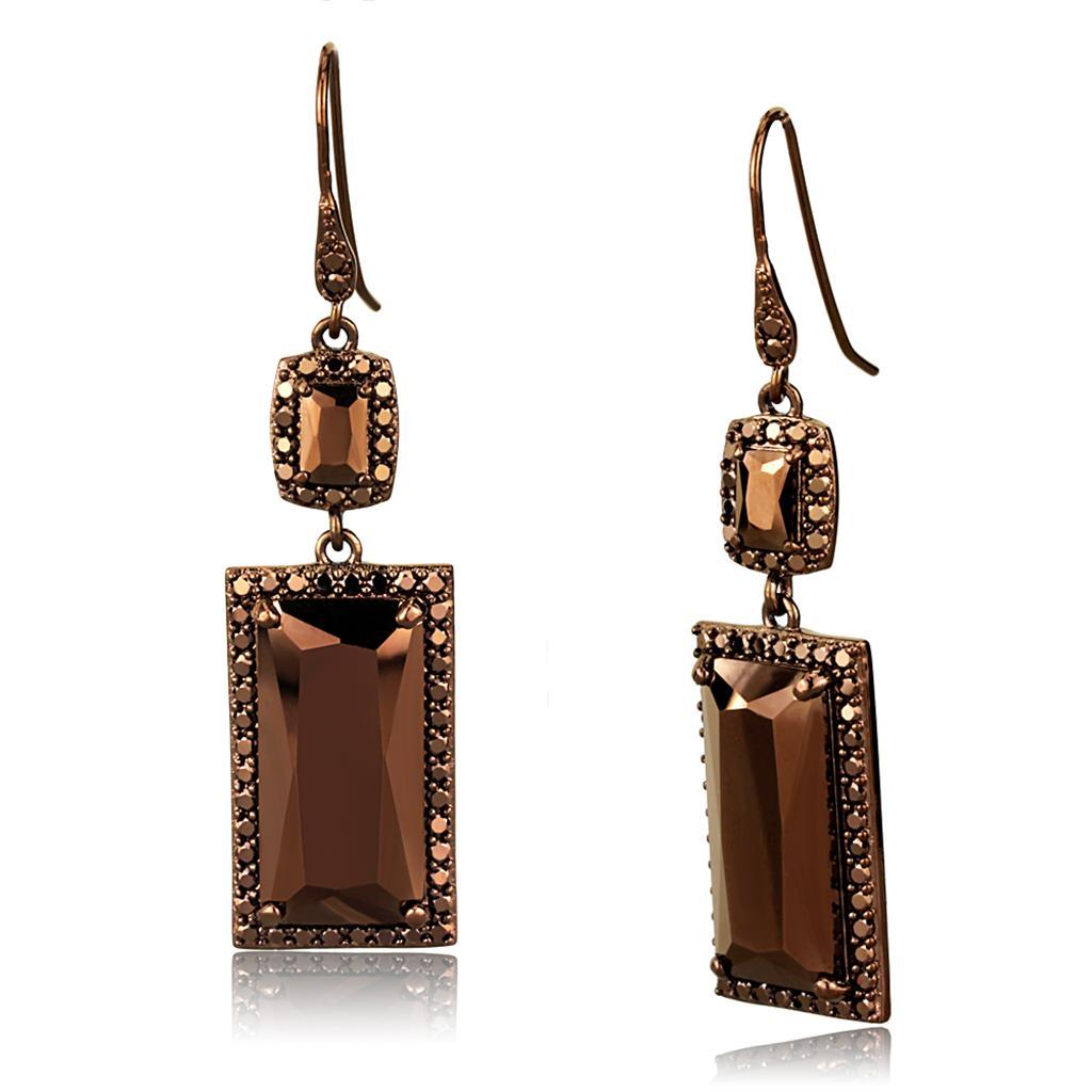 JCE1113 IP Coffee light Brass Earrings with AAA Grade CZ  in Light Coffee