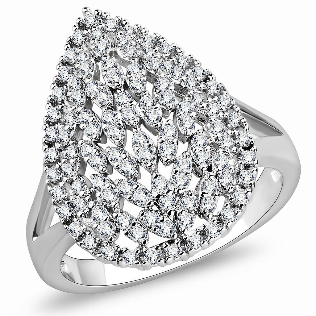 JCE1436 Rhodium Brass Ring with AAA Grade CZ  in Clear