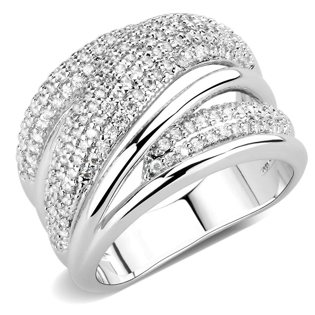 JCE1544 Rhodium Brass Ring with AAA Grade CZ  in Clear