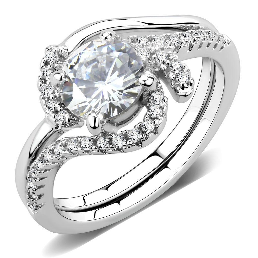 JCE1591 Rhodium Brass Ring with AAA Grade CZ  in Clear
