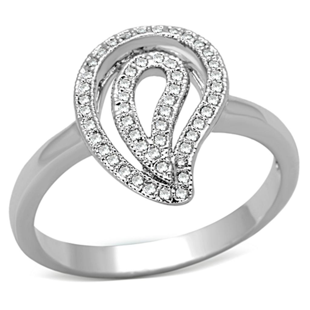 JCE463 Rhodium Brass Ring with AAA Grade CZ  in Clear