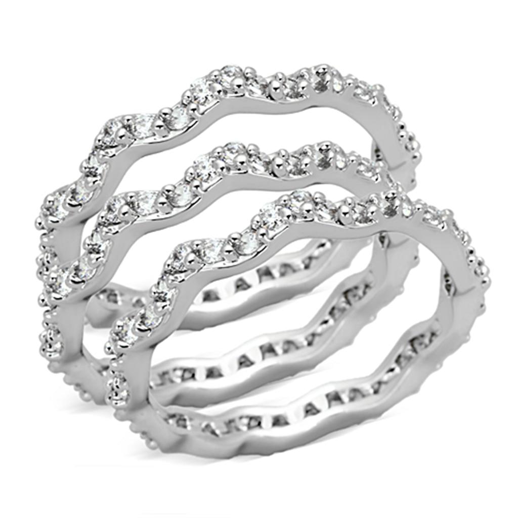 JCE508 Rhodium Brass Ring with AAA Grade CZ  in Clear
