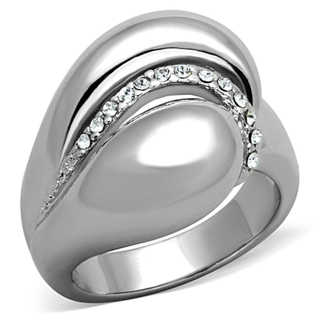 JCE586 Rhodium Brass Ring with Top Grade Crystal  in Clear