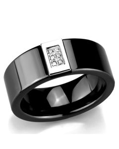 JCE953 High polished (no plating) Stainless Steel Ring with Ceramic  in Jet