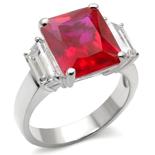 JCE061 High-Polished 925 Sterling Silver Ring with Synthetic Garnet in Ruby