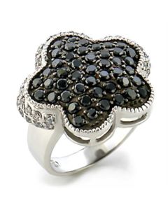 JCE099 Rhodium + Ruthenium Brass Ring with AAA Grade CZ  in Jet