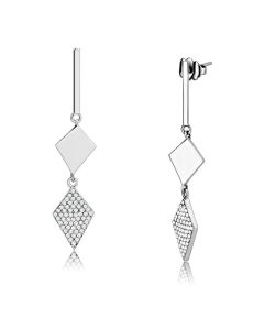 JCE194 High polished (no plating) Stainless Steel Earrings with AAA Grade CZ  in Clear