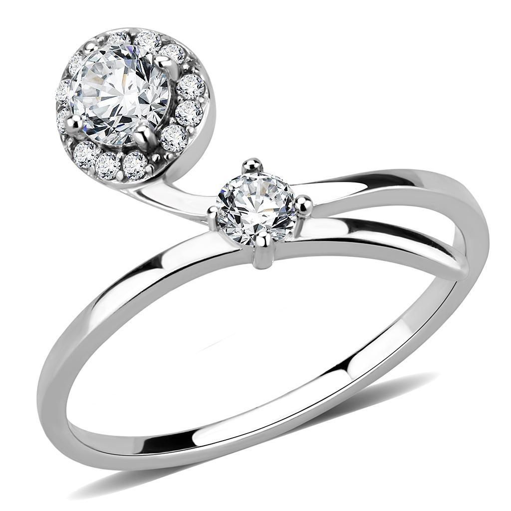 JCE260 High polished (no plating) Stainless Steel Ring with AAA Grade CZ  in Clear