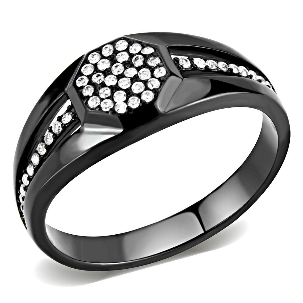 JCE282 IP Black(Ion Plating) Stainless Steel Ring with AAA Grade CZ  in Clear