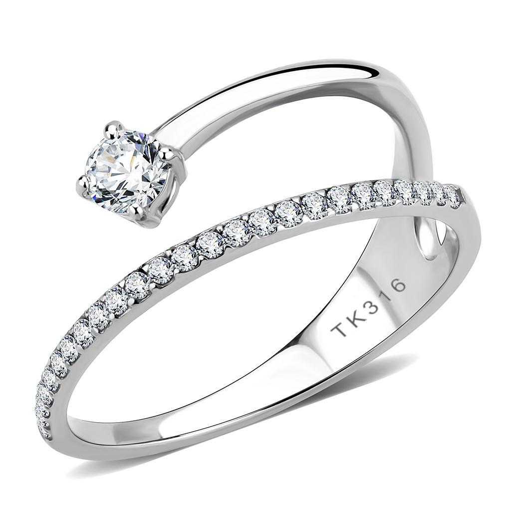 JCE316 No Plating Stainless Steel Ring with AAA Grade CZ  in Clear