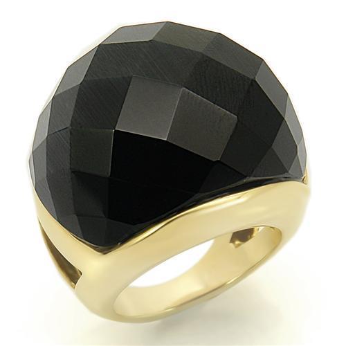 JCE1041 Gold Brass Ring with Synthetic Cat Eye in Jet