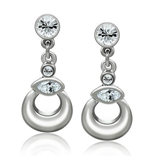 JCE1989 Rhodium White Metal Earrings with Top Grade Crystal  in Clear