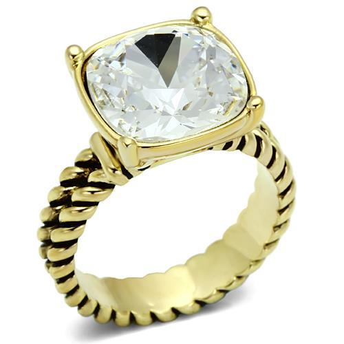 JCE2447 Gold Brass Ring with AAA Grade CZ  in Clear