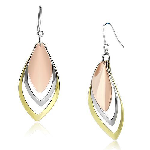 JCE2681 Rhodium + Gold + Rose Gold Iron Earrings with No Stone