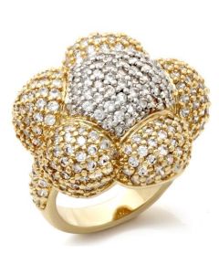 JCEA941 Gold+Rhodium Brass Ring with AAA Grade CZ  in Clear