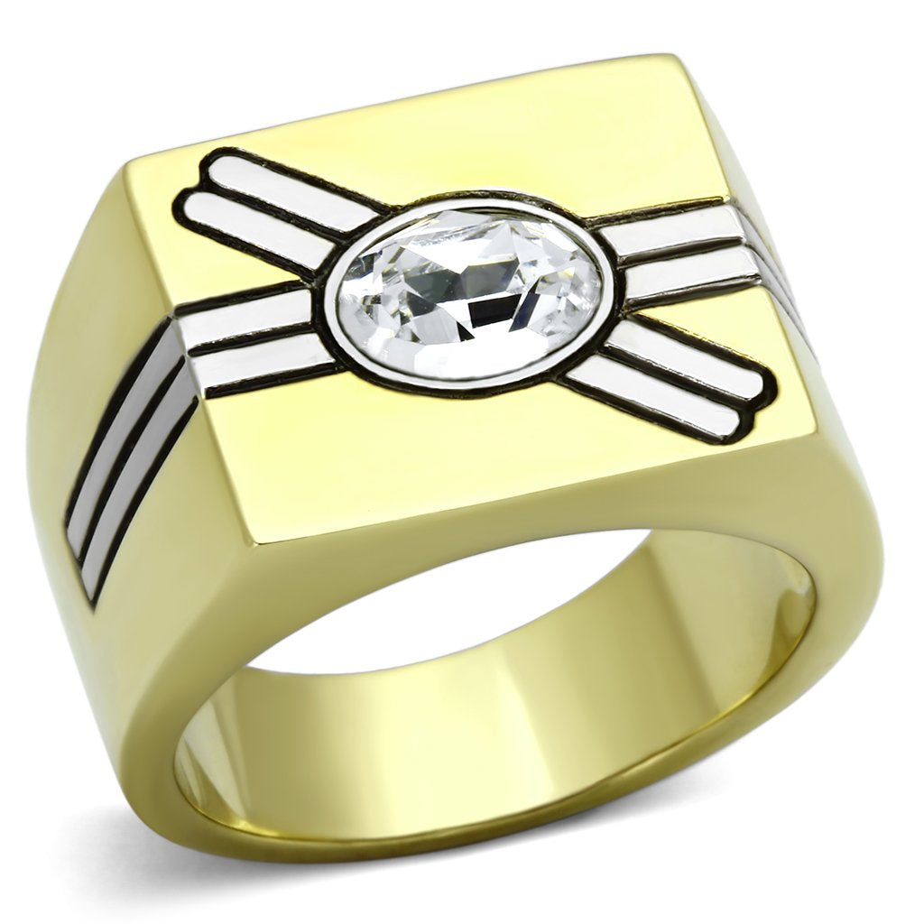 JCE1065 Two-Tone IP Gold (Ion Plating) Stainless Steel Ring with Top Grade Crystal  in Clear