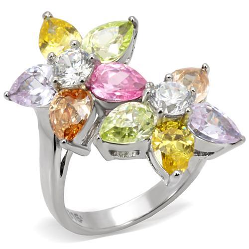 JCE111 High polished (no plating) Stainless Steel Ring with AAA Grade CZ  in Multi Color
