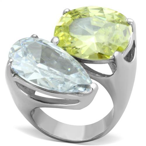 JCE1424 High polished (no plating) Stainless Steel Ring with AAA Grade CZ  in Apple Green color
