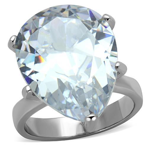 JCE1750 High polished (no plating) Stainless Steel Ring with AAA Grade CZ  in Clear