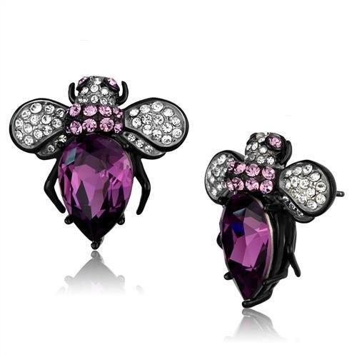 JCE2385 Two-Tone IP Black (Ion Plating) Stainless Steel Earrings with Top Grade Crystal  in Amethyst