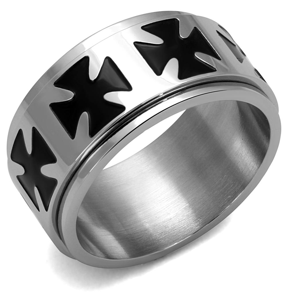 JCE2391 High polished (no plating) Stainless Steel Ring with Epoxy  in Jet