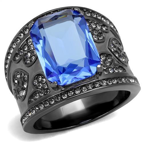 JCE2607 IP Light Black  (IP Gun) Stainless Steel Ring with Top Grade Crystal  in Sapphire