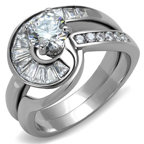 JCE2617 No Plating Stainless Steel Ring with AAA Grade CZ  in Clear