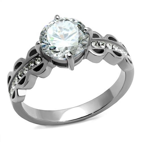 JCE2658 High polished (no plating) Stainless Steel Ring with AAA Grade CZ  in Clear
