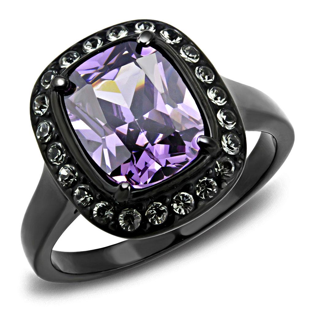 JCE3512 IP Black(Ion Plating) Stainless Steel Ring with AAA Grade CZ  in Amethyst