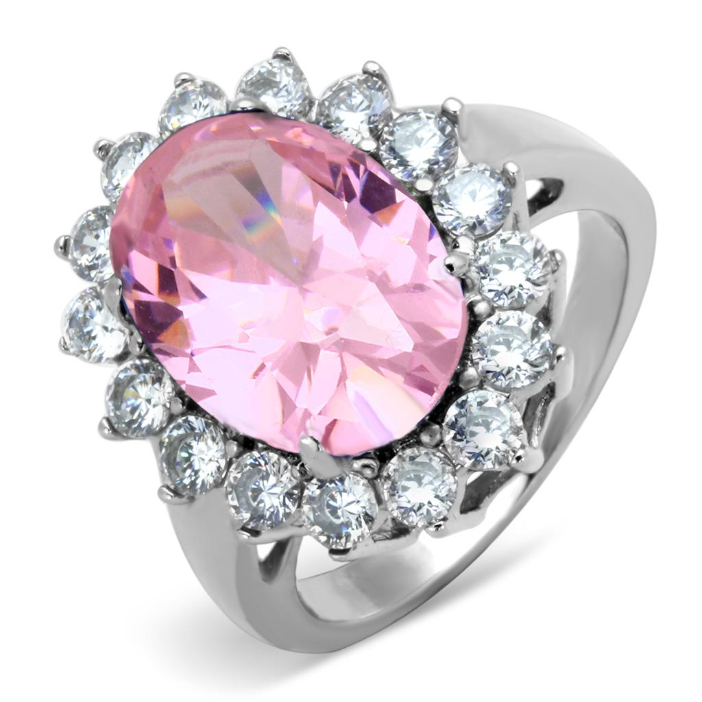 JCE3676 High polished (no plating) Stainless Steel Ring with Synthetic Synthetic Glass in Rose