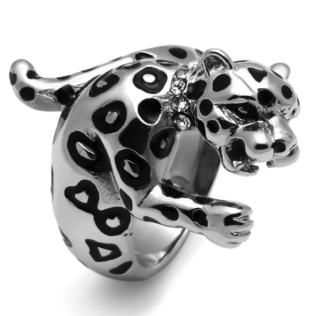 JCE609 High polished (no plating) Stainless Steel Ring with Top Grade Crystal  in Clear