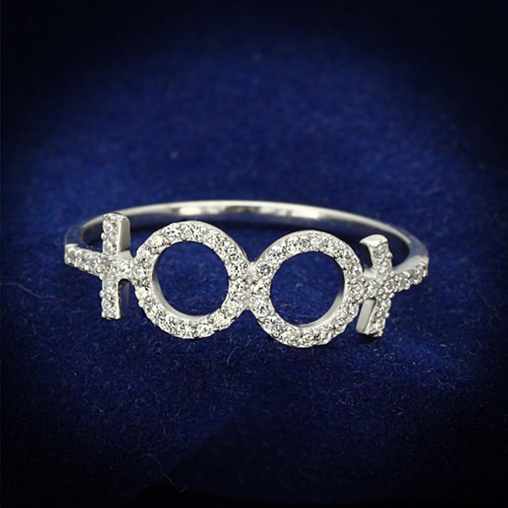 JCE129 Rhodium 925 Sterling Silver Ring with AAA Grade CZ  in Clear