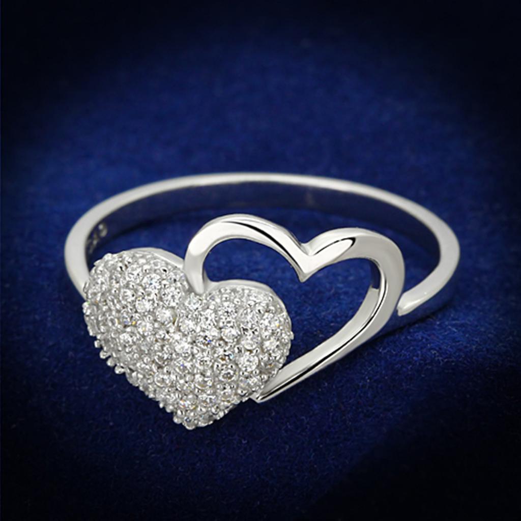 JCE130 Rhodium 925 Sterling Silver Ring with AAA Grade CZ  in Clear