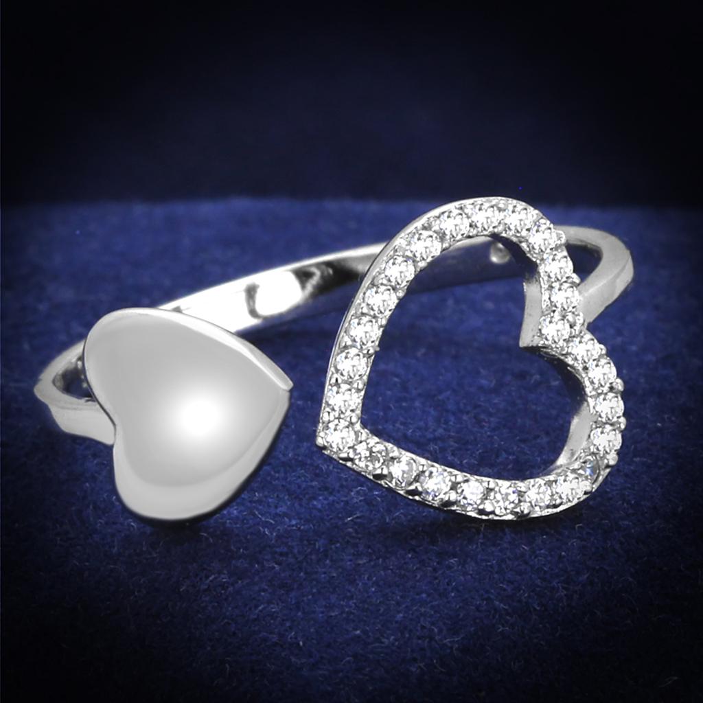 JCE194 Rhodium 925 Sterling Silver Ring with AAA Grade CZ  in Clear