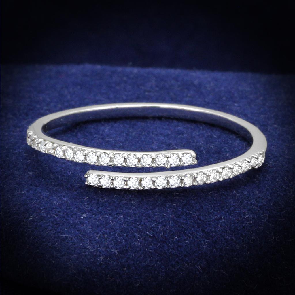 JCE204 Rhodium 925 Sterling Silver Ring with AAA Grade CZ  in Clear