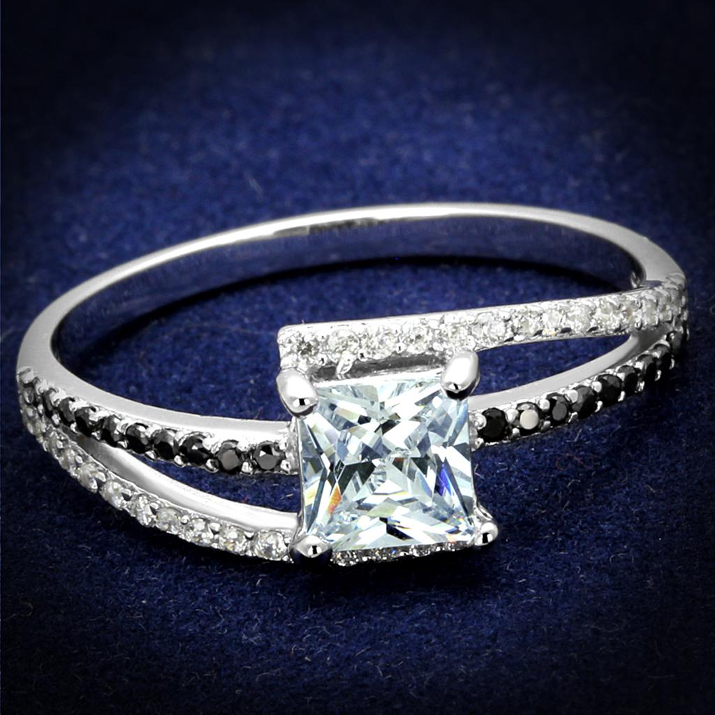 JCE488 Rhodium 925 Sterling Silver Ring with AAA Grade CZ  in Clear