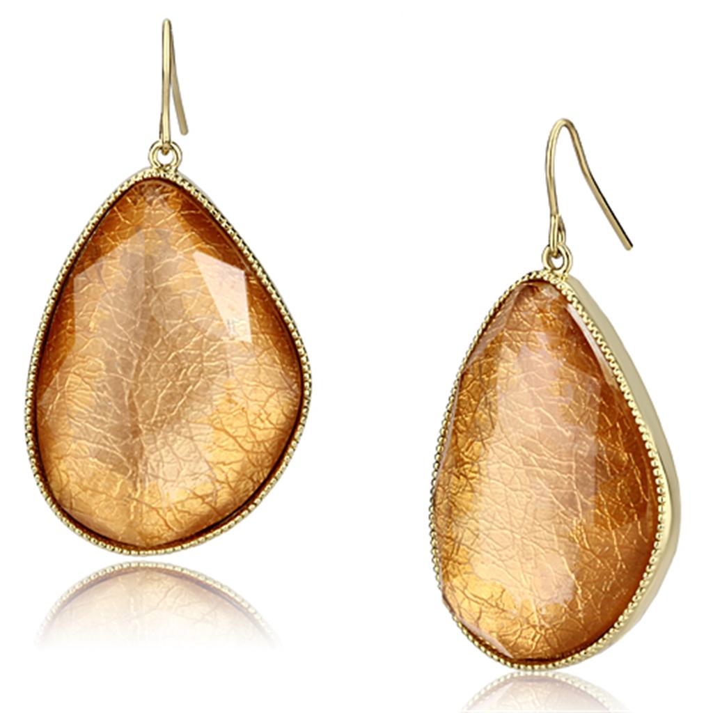 JCE071 IP Gold(Ion Plating) Brass Earrings with Synthetic Synthetic Stone in Orange